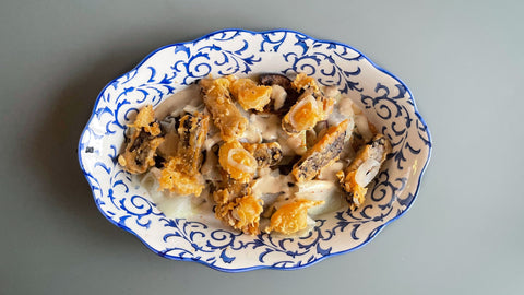 Schwarzebohnen Tempeh im Tempurateig mit Auberginen, Kohlrabi und Bohnen - Misocreme - STAY SPICED !