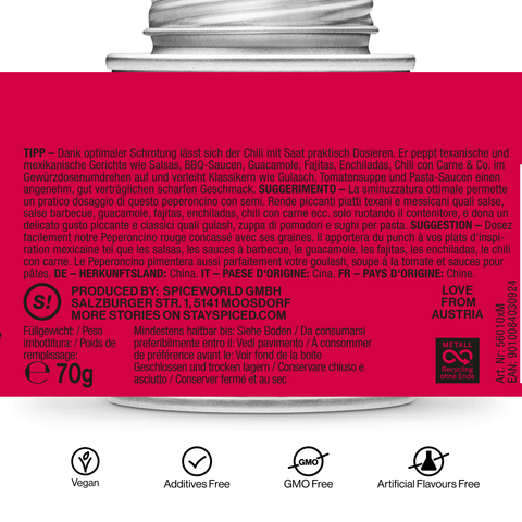 Chili / Peperoncino rot geschrotet mit Saat - STAY SPICED ! - 56010xM