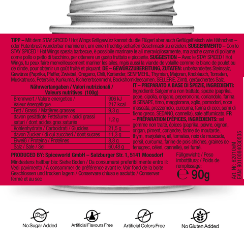 Hot Chicken Wings - Grill & Mariniergewürz - STAY SPICED ! - 62010xM