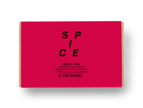 Banderole - scatola del piacere "SPICE IT" incl. salsa al peperoncino STAY SPICED - LOOSE