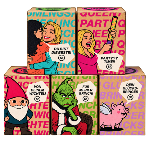 Alle 5 S! Sonderedition im Set GLÜCKSBRINGER, PARTY QUEEN, GRINCH, LIEBLINGSMENSCH und WICHTEL