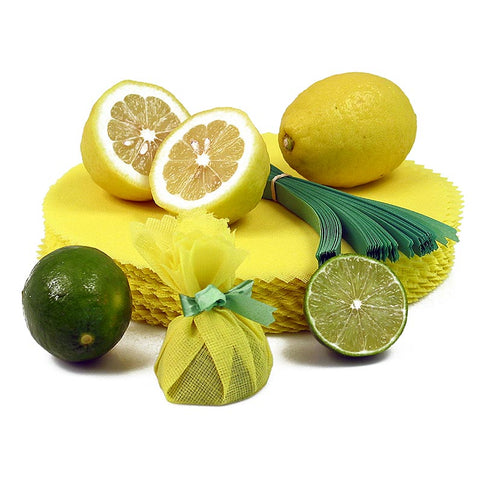 The Original Lemon Wraps - Zitronenserviertuch, gelb, mit grüner Krawatte, 100 St - STAY SPICED ! - 911456