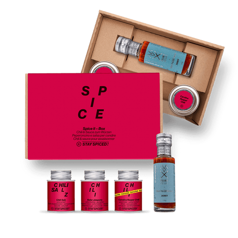 SPICE IT | Gewürze Set & Chili Sauce | 3 Gewürze und 1 Sauce in der Box - STAY SPICED ! - 59038x