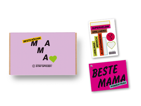 Banderolen SET - Geschenkbox "MAMA" inkl. Stickerset & Karte "POWERFRAU" für 6er Geschenkbox - STAY SPICED ! - 90089x