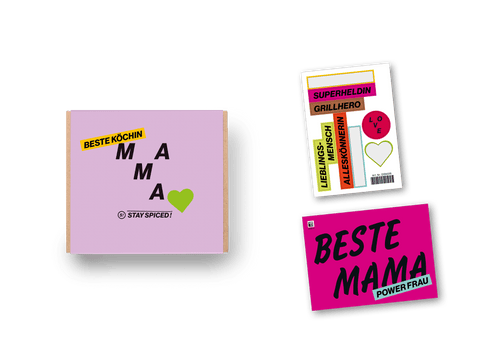 Banderolen SET - Geschenkbox "MAMA" inkl. Stickerset & Karte "POWERFRAU" für 2er/3er/4er Geschenkbox - STAY SPICED ! - 90118x
