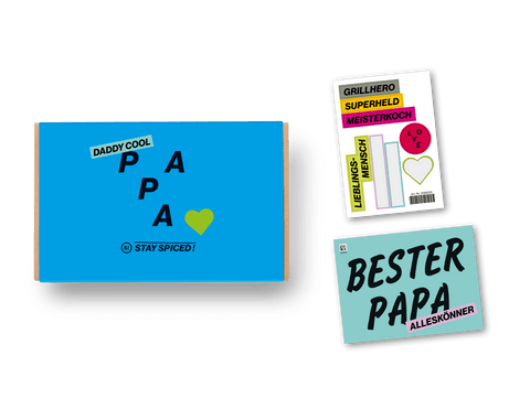 Banderolen SET - Geschenkbox PAPA inkl. Stickerset & Karte für 6er Geschenkbox - STAY SPICED ! - 90090x