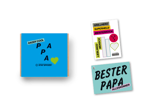 Banderolen SET - Geschenkbox PAPA inkl. Stickerset & Karte für 2er/3er/4er Geschenkbox - STAY SPICED ! - 90117x