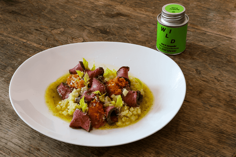 Rehtataki mit geschmortem Kürbis und Apfel Sellerie Vinaigrette - STAY SPICED !