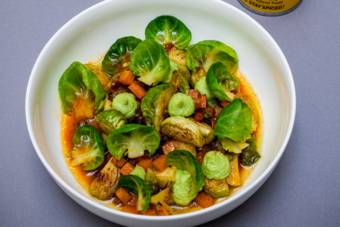 Lauwarmer Rosenkohl mit Kürbis-Curry Vinaigrette