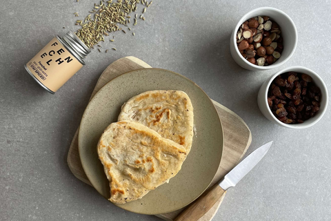 Naanbrot mit Fenchel, Haselnüssen und Rosinen