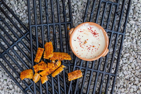 Maisribs mit Dukkah und Cheddar Cheese Dip