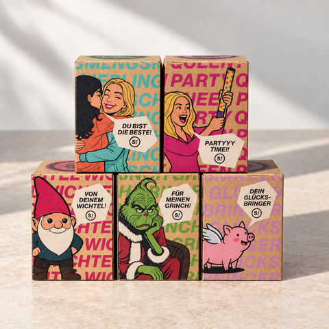 Alle 5 S! Sonderedition im Set GLÜCKSBRINGER, PARTY QUEEN, GRINCH, LIEBLINGSMENSCH und WICHTEL