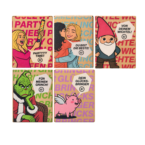 Alle 5 S! Sonderedition im Set GLÜCKSBRINGER, PARTY QUEEN, GRINCH, LIEBLINGSMENSCH und WICHTEL