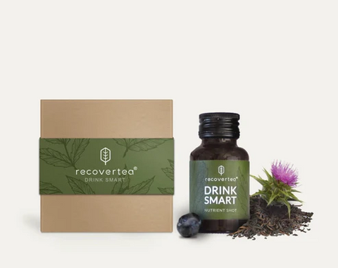 Zwei Flaschen Recovertea© in einer eleganten Schmuckverpackung