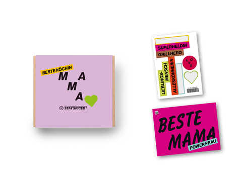 Banderolen SET -  Geschenkbox "MAMA" inkl. Stickerset & Karte "POWERFRAU" für 2er/3er/4er Geschenkbox