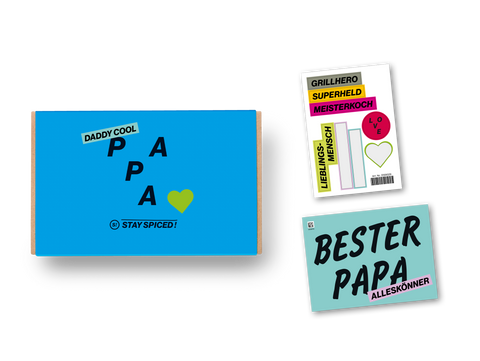 Banderolen SET -  Geschenkbox  PAPA inkl. Stickerset & Karte für 6er Geschenkbox